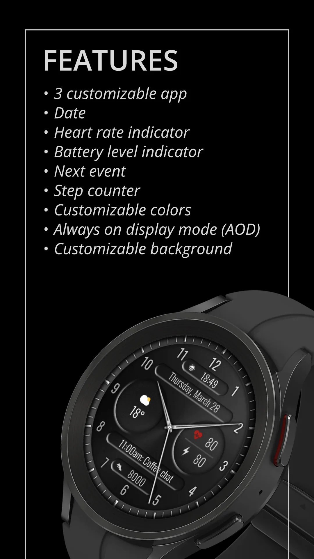 DADAM70 Custom Analog — Custom Analog Wear OS watch face — screenshot 2