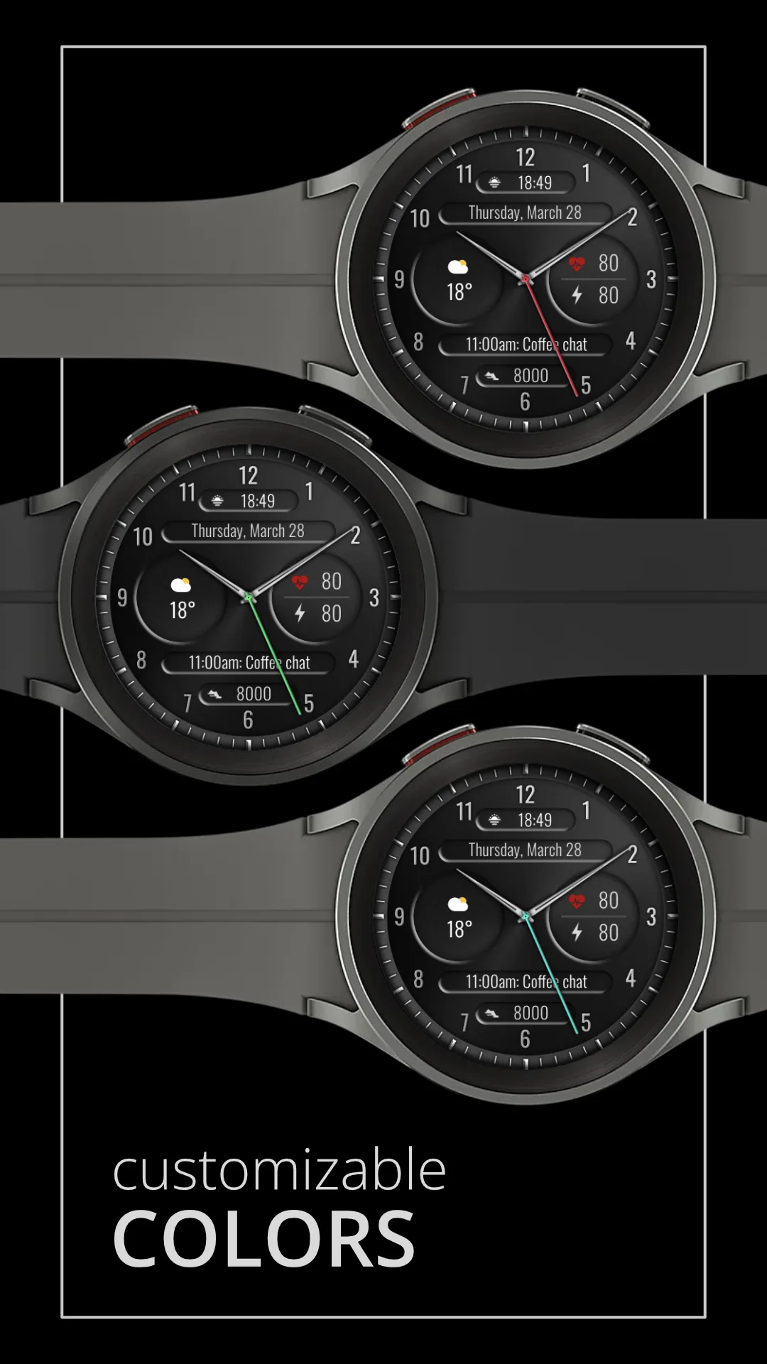 DADAM70 Custom Analog — Custom Analog Wear OS watch face — screenshot 3